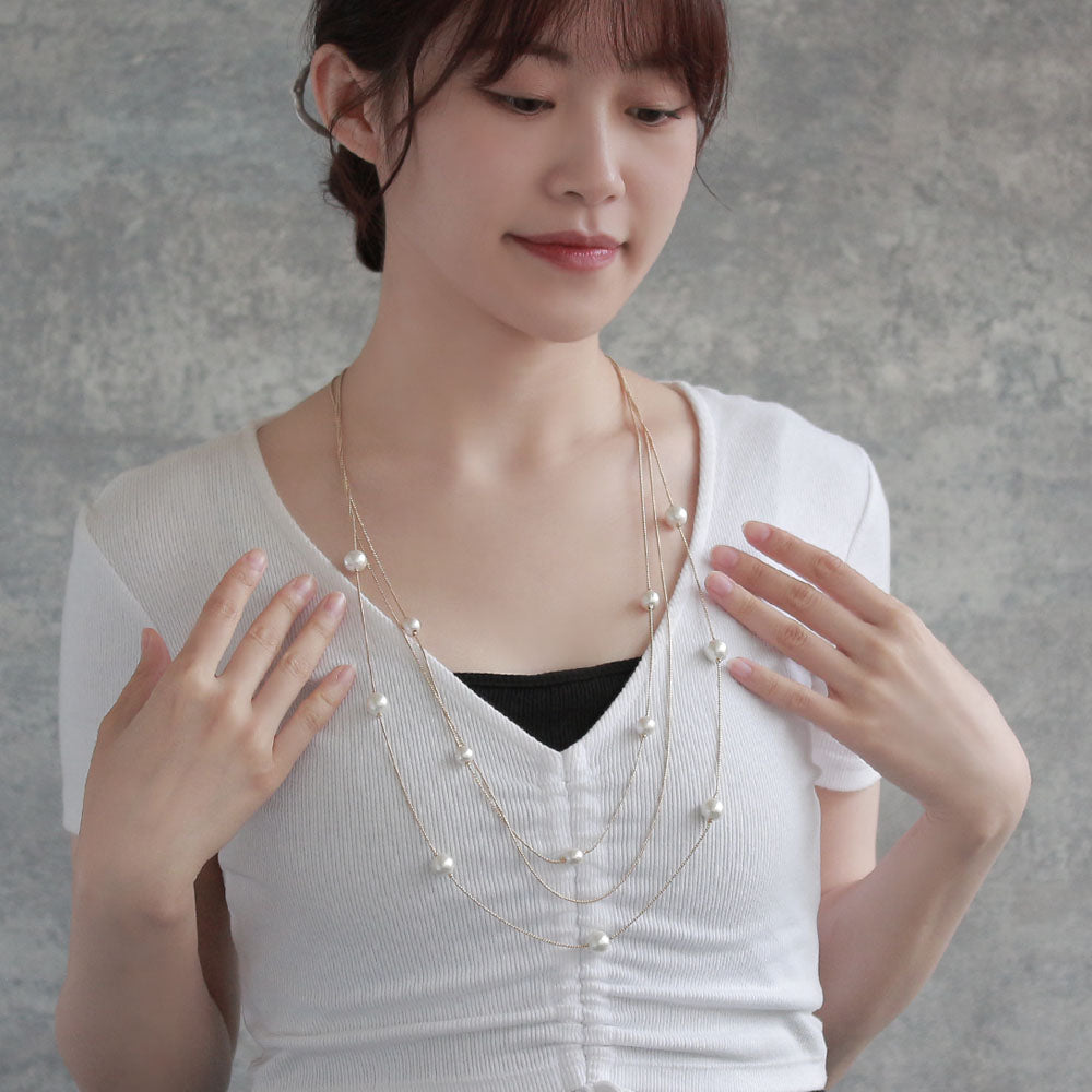 Pearl Station Triple Long Necklace