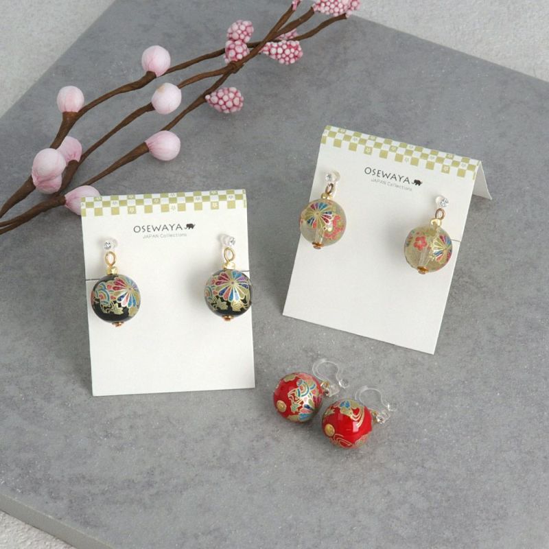 Japanese Pattern Bead Invisible Clip On Earrings - osewaya