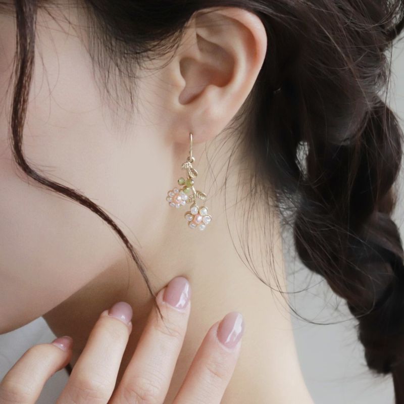 Flower and Berry Twig Earrings