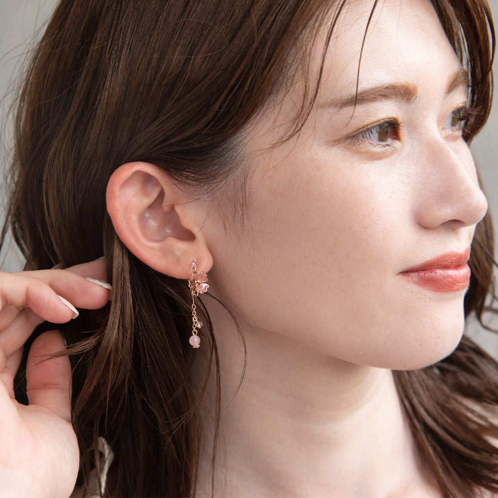 Sakura Dangling Invisible Clip On Earrings - Osewaya
