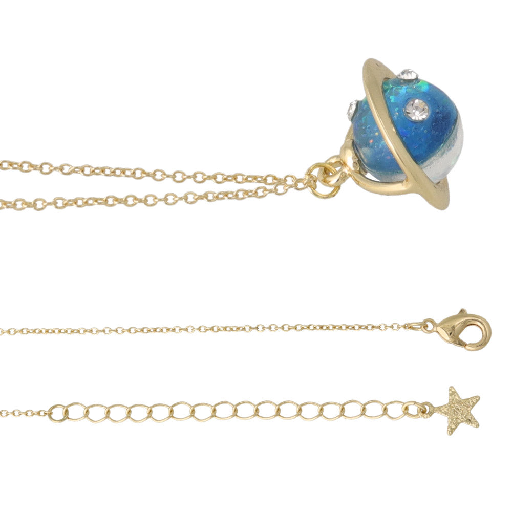 Nickel Free Holographic Saturn Necklace