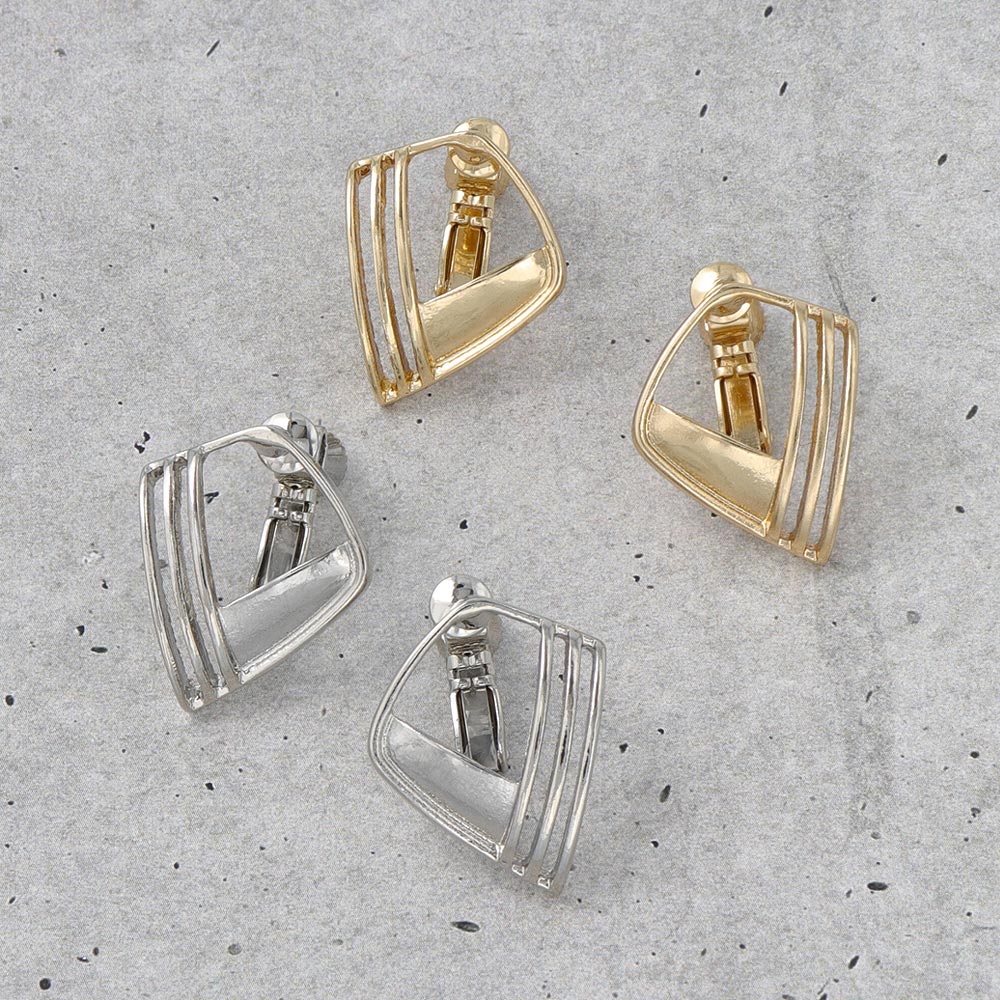 Lined Hollow Square Clip On Earrings - osewaya