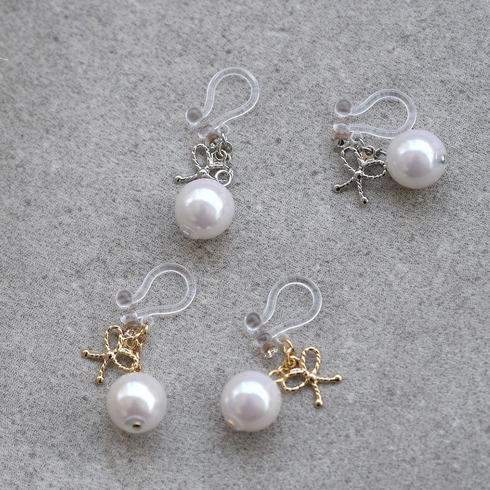 Bow and Pearl Invisible Clip On Earrings - osewaya