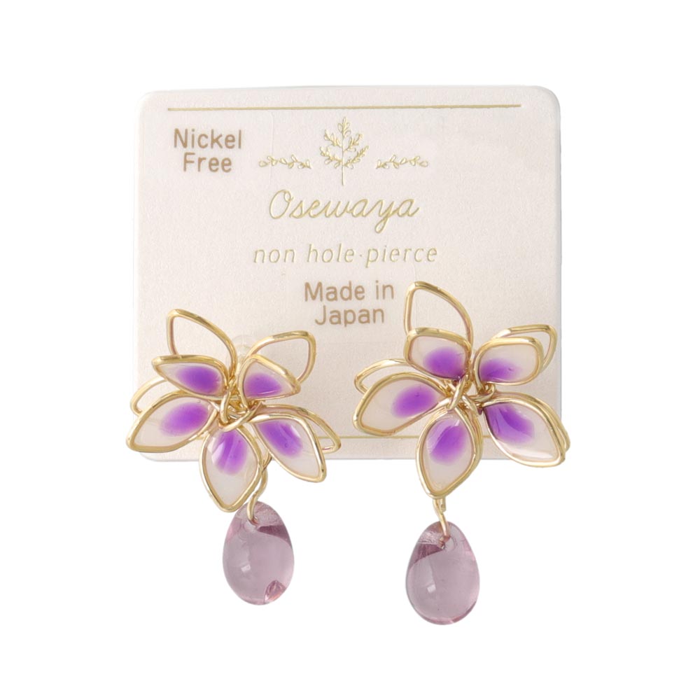 Wire Flower Stone Drop Invisible Clip On Earrings