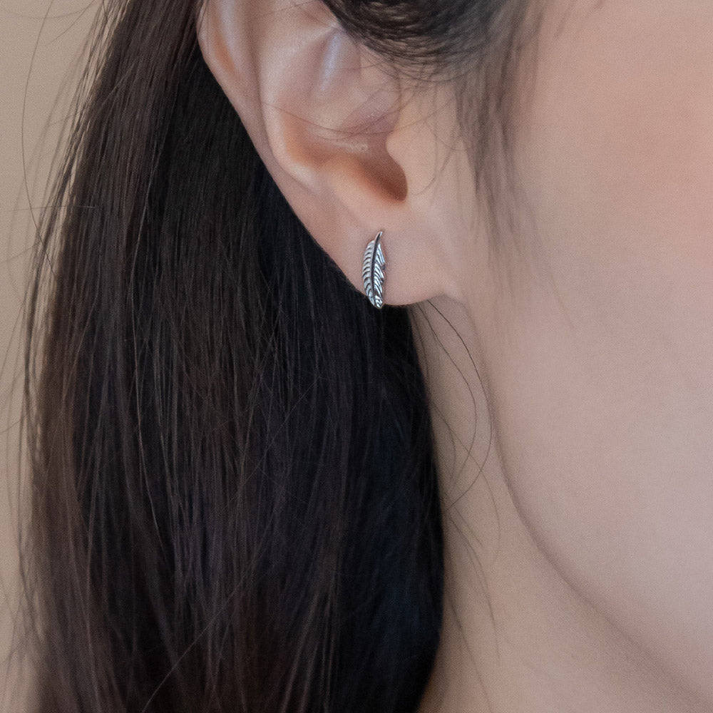 925 Silver Feather Stud Earrings