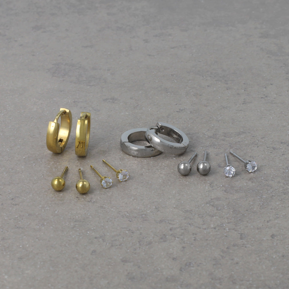 Hoop and Stud Stainless Steel Earring Set