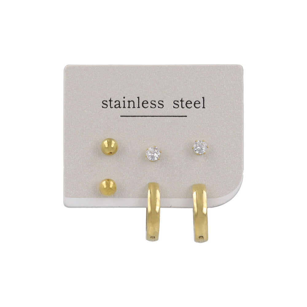 Hoop and Stud Stainless Steel Earring Set