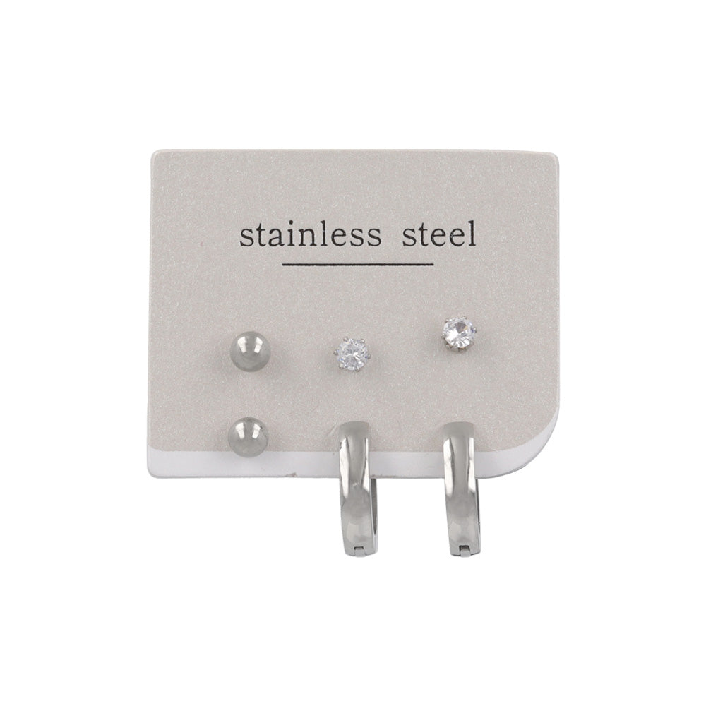 Hoop and Stud Stainless Steel Earring Set