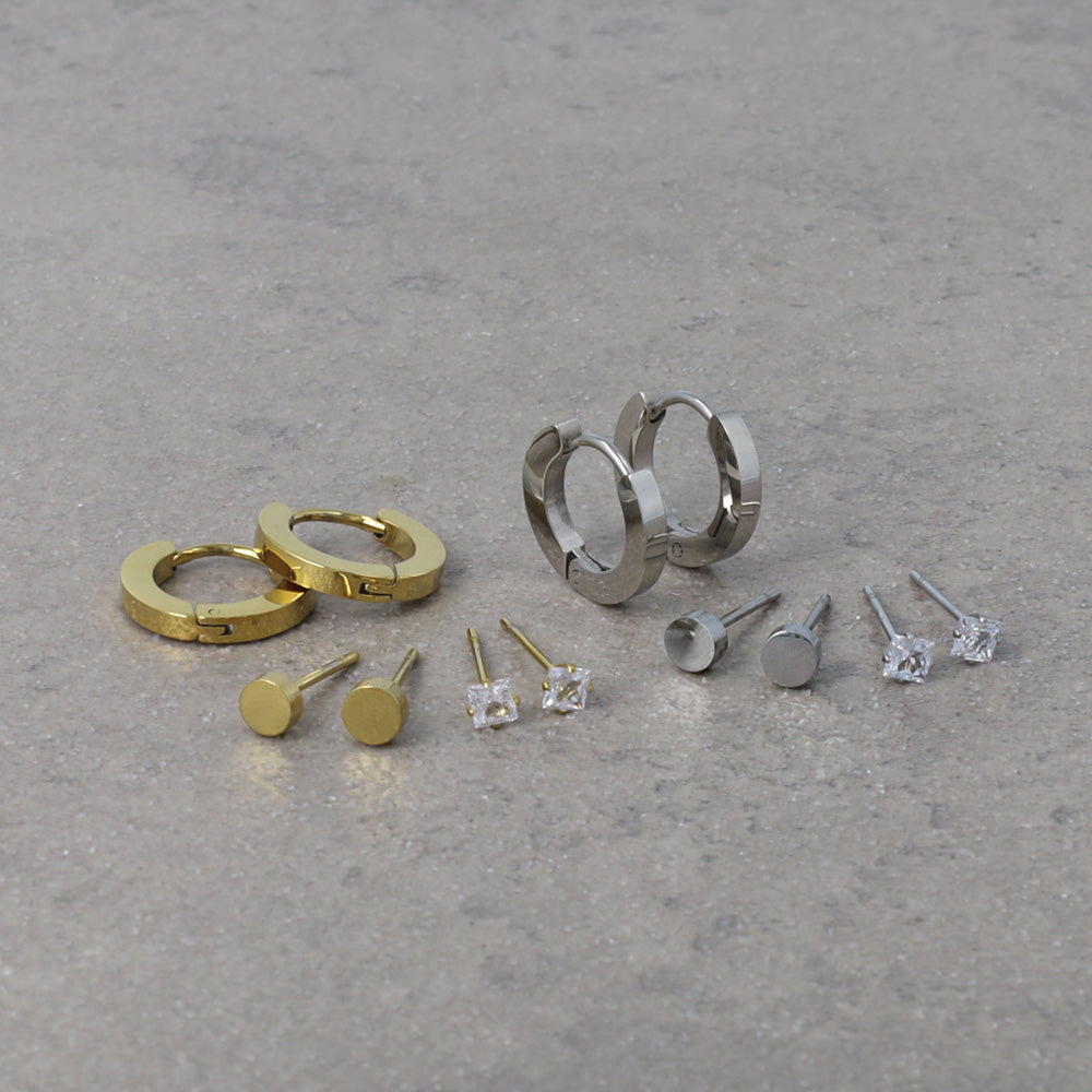 Hoop and Stud Stainless Steel Earring Pack