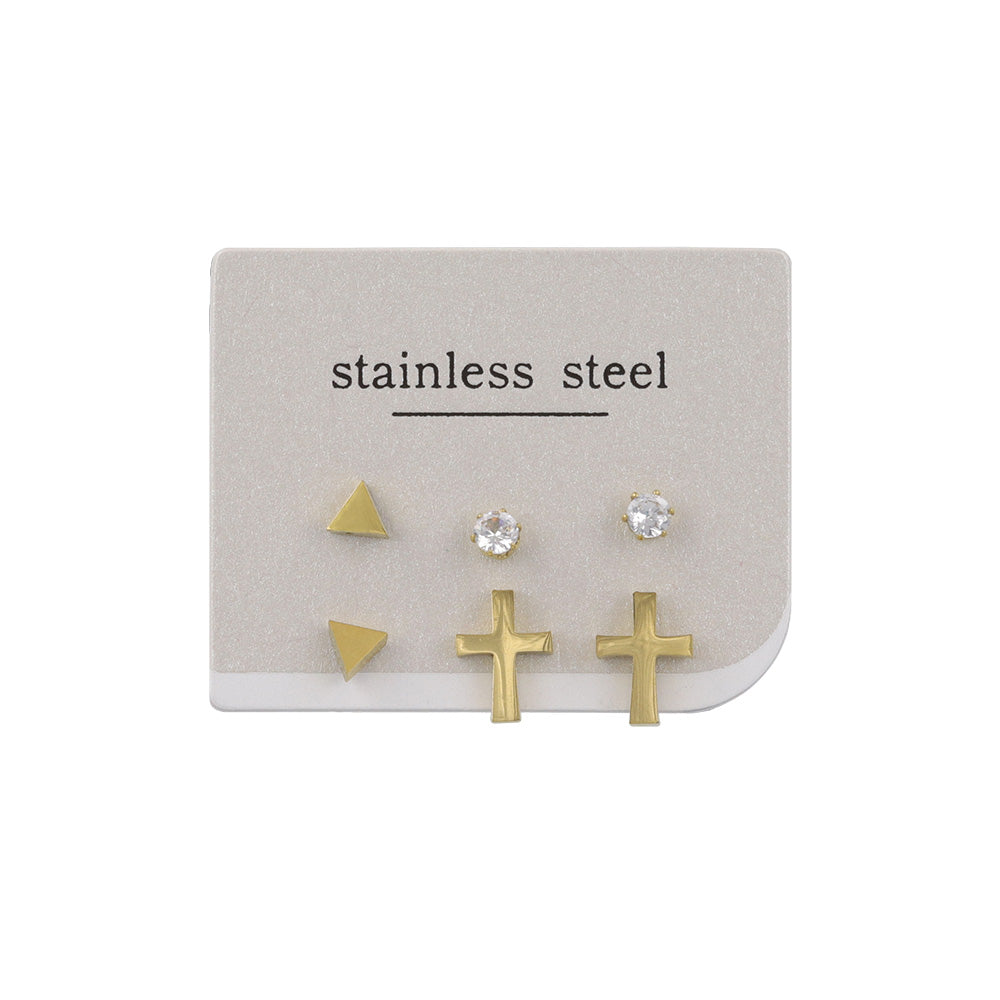 Cross Stainless Steel Stud Earring Pack