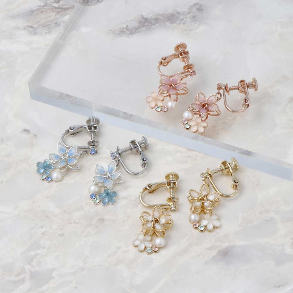 Flower and Pearl Clip On Earrings - osewaya