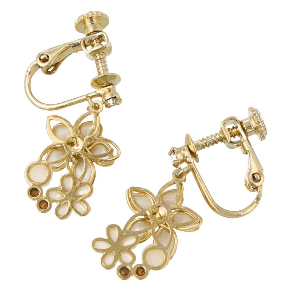 Flower and Pearl Clip On Earrings