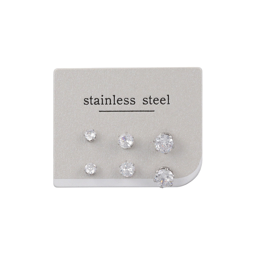 Cubic Zirconia Stainless Steel Stud Set