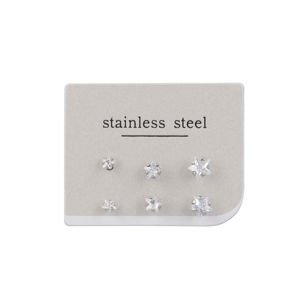 Cubic Zirconia Stainless Steel Star Stud Set