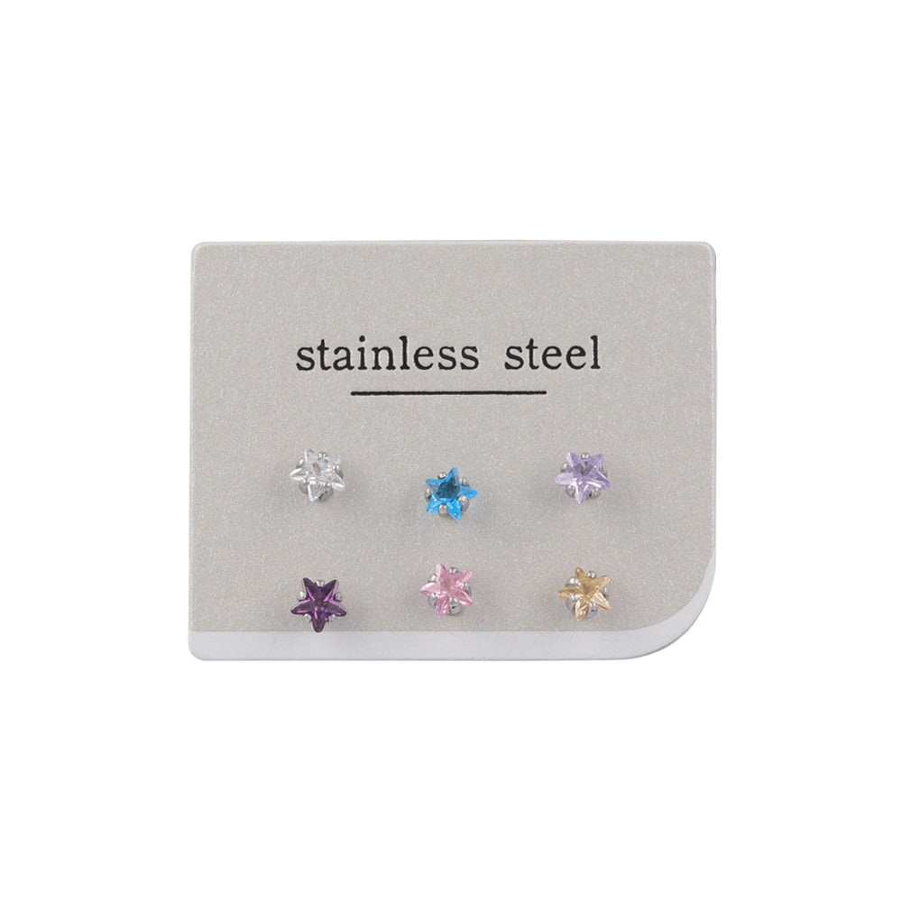 Cubic Zirconia Stainless Steel Colorful Star Stud Set