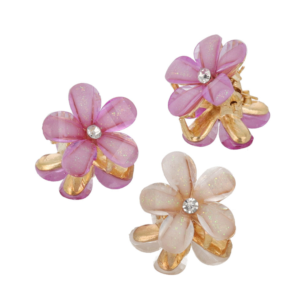 Faceted Flower Mini Hair Clip Pack