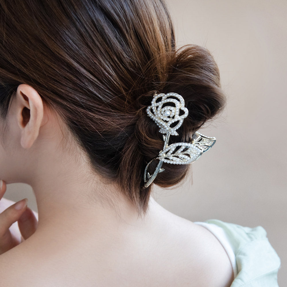 Pearly Rose Hair Claw Clip