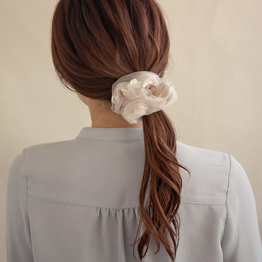 Flower Embroidered Scrunchie