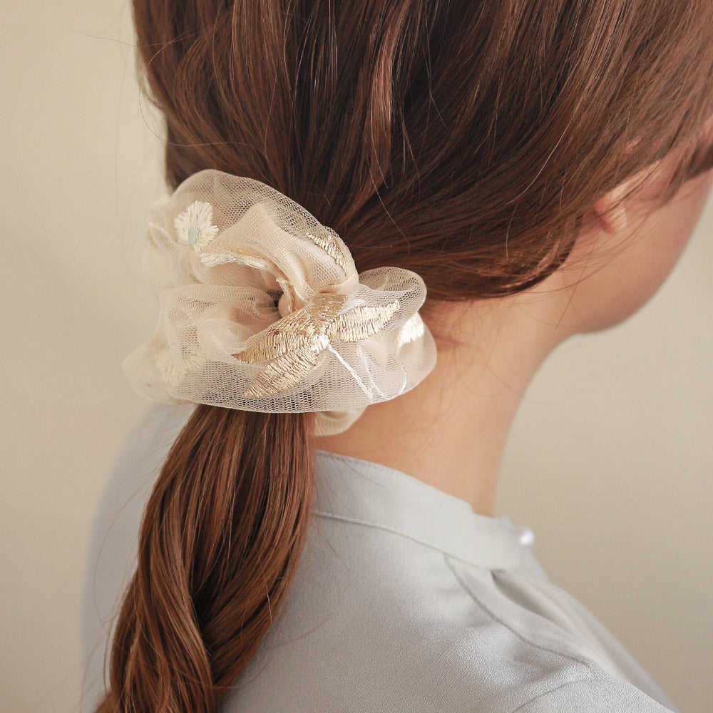 Flower Embroidered Scrunchie