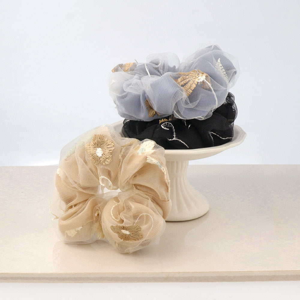 Flower Embroidered Scrunchie