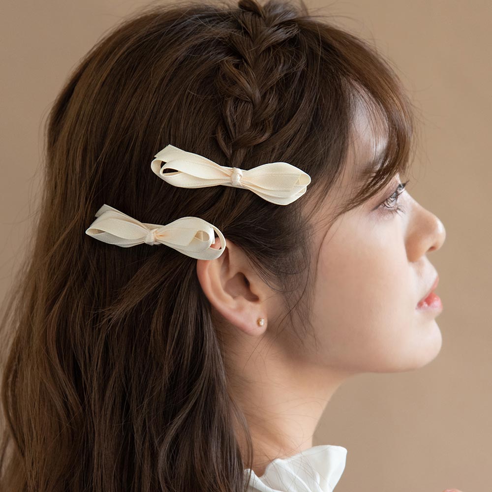 Round Bow Hair Clip Set