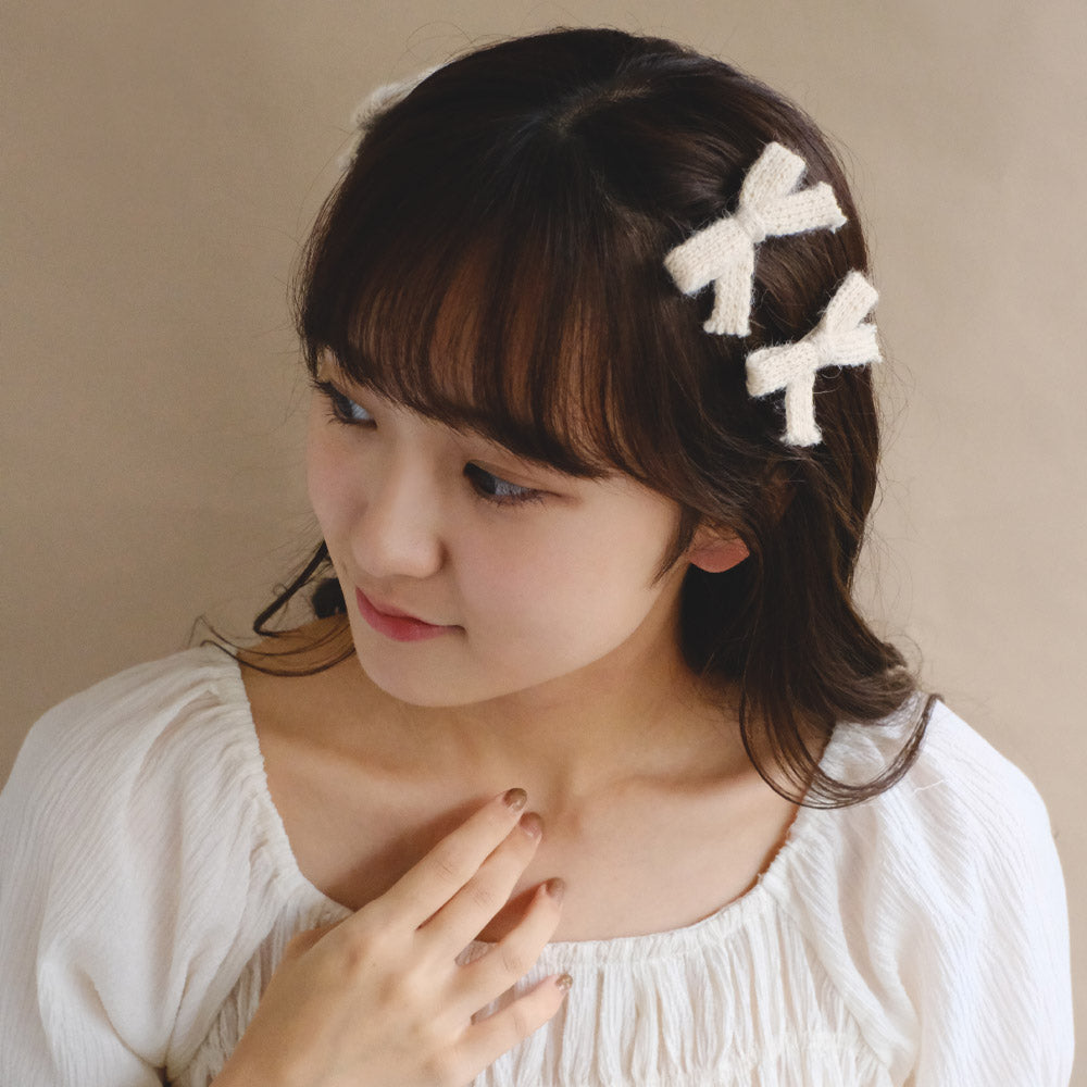 Knitted Bow Hair Clip Set