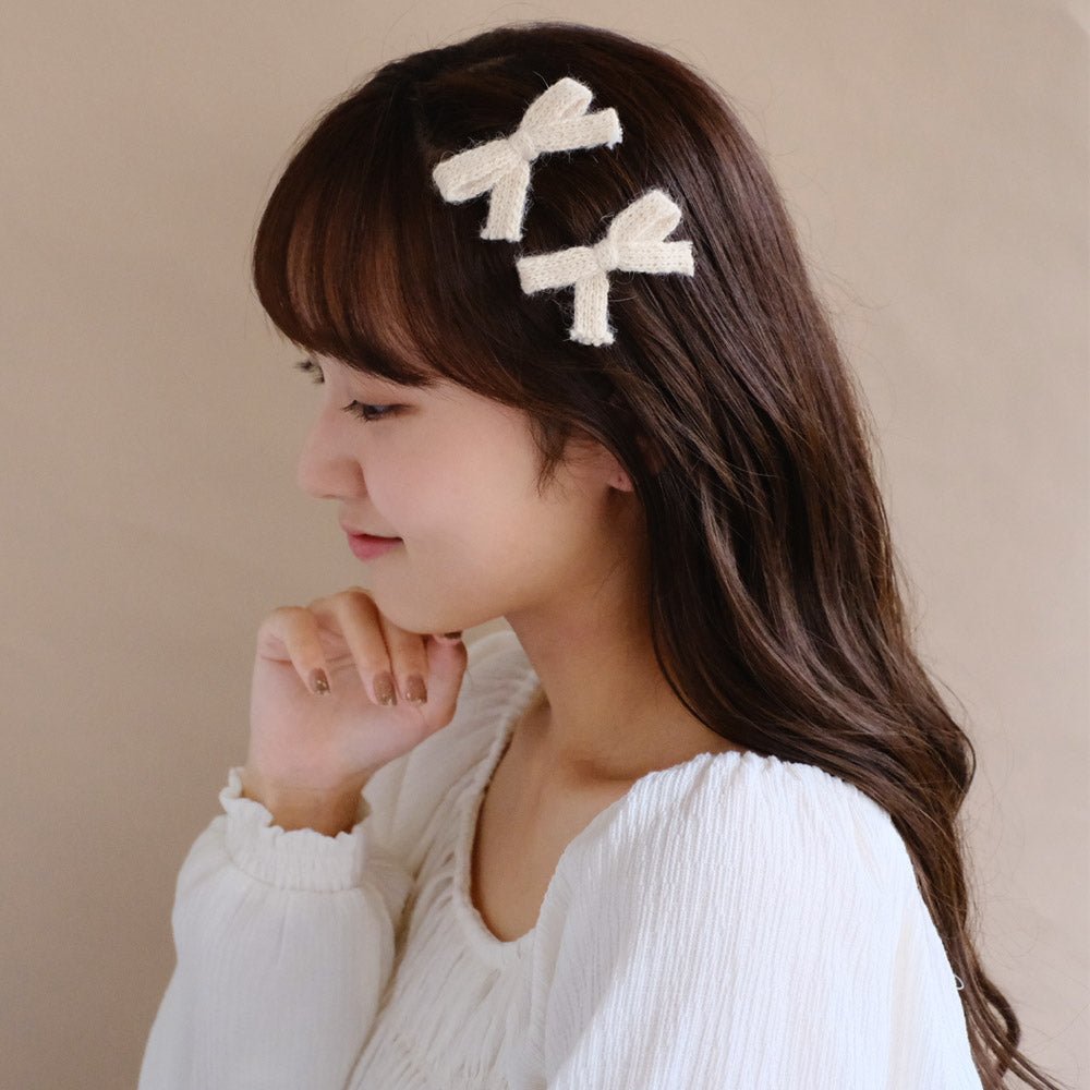 Knitted Bow Hair Clip Set