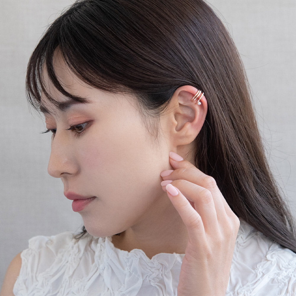 Rose Silver Pearl Multi Strand Ear Cuff