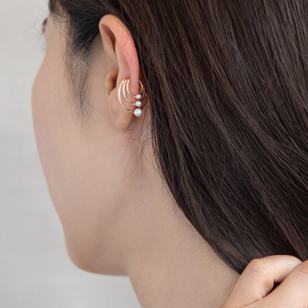 Rose Silver Pearl Triple Ear Cuff