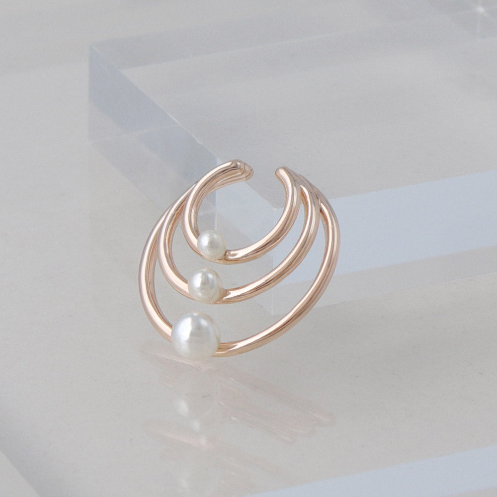 Rose Silver Pearl Triple Ear Cuff