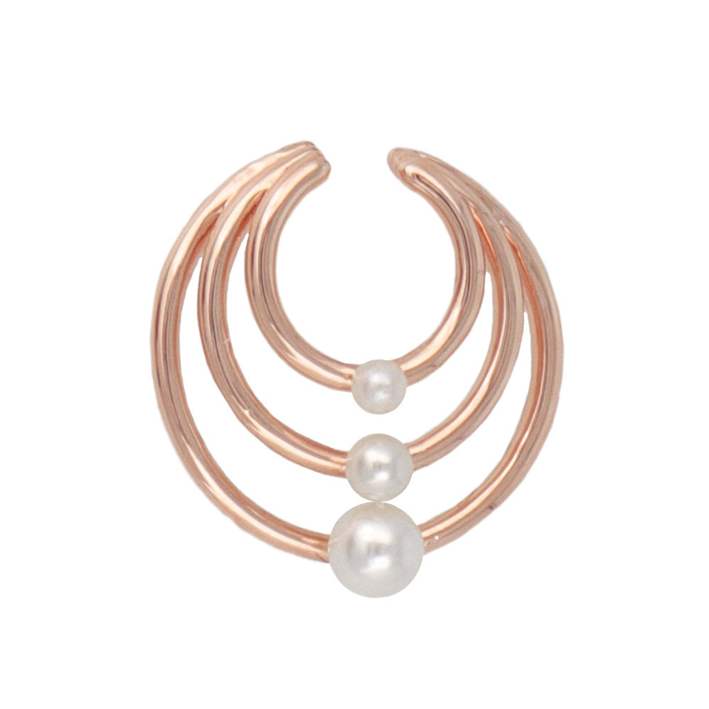 Rose Silver Pearl Triple Ear Cuff