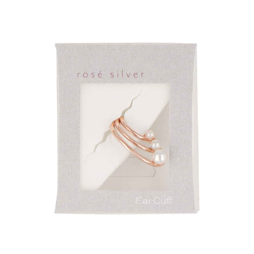 Rose Silver Pearl Triple Ear Cuff