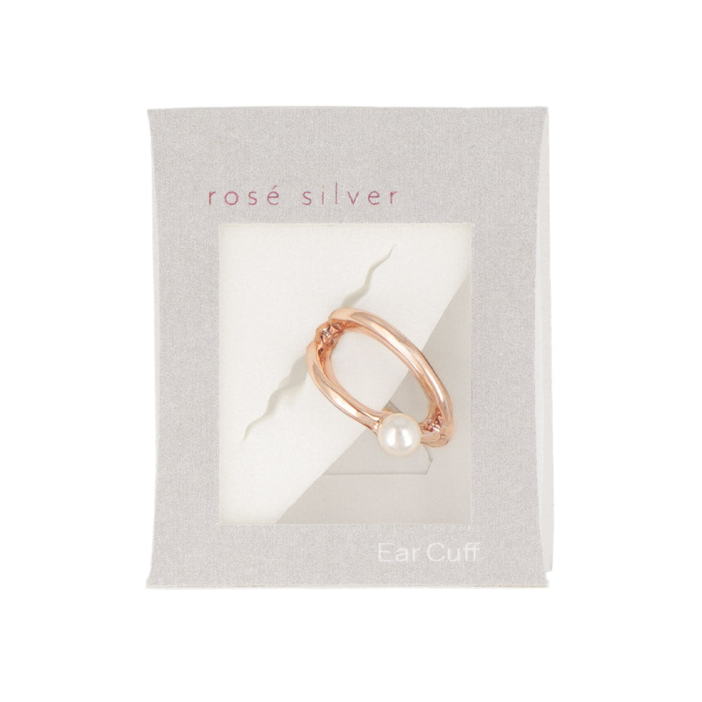 Rose Silver Pearl Cross Ear Cuff