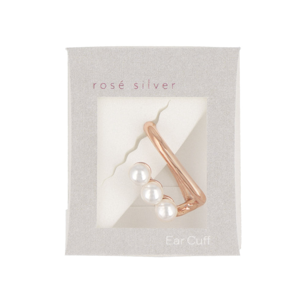 Rose Silver Triple Pearl Ear Cuff