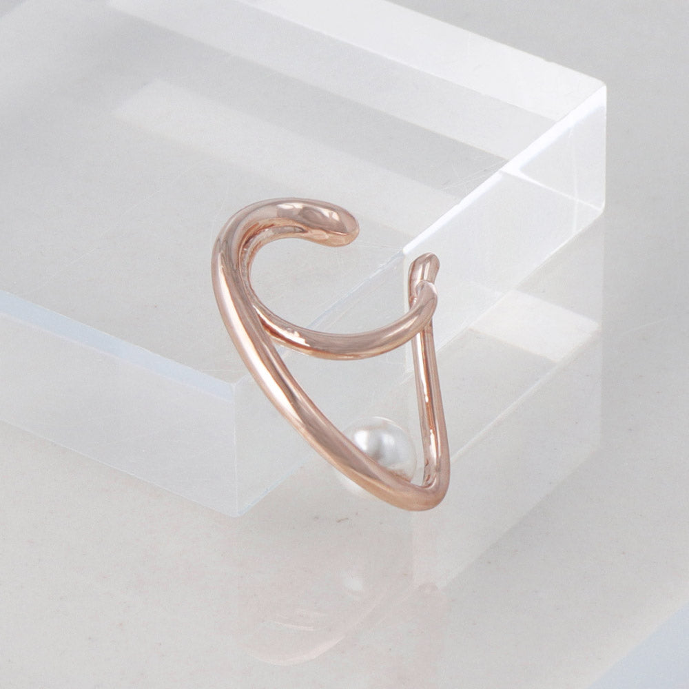 Rose Silver Pearl Curve Ear Cuff