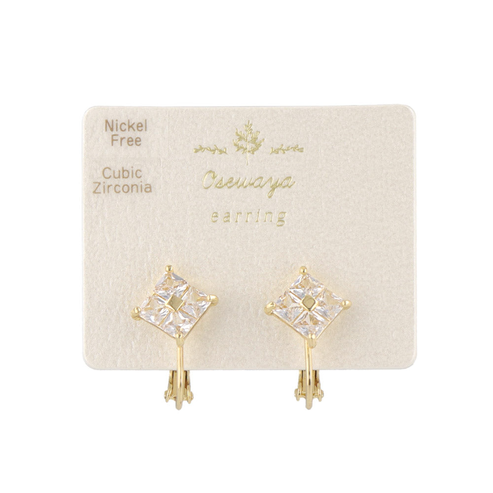 Rhombus Stone Clip On Earrings