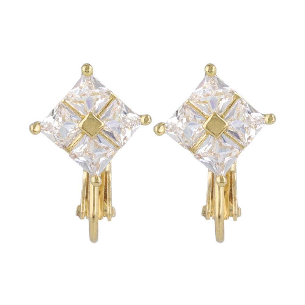 Rhombus Stone Clip On Earrings