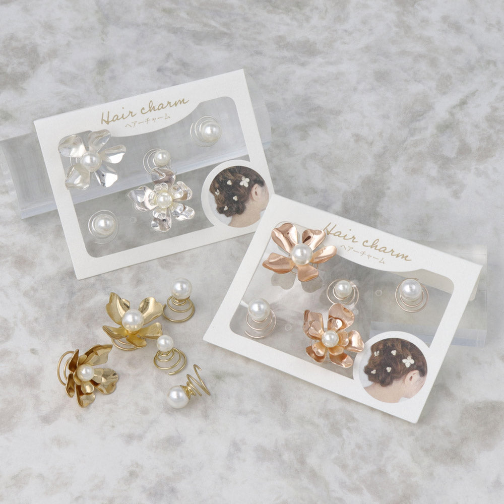 Flower and Pearl Spiral Hairpin Set