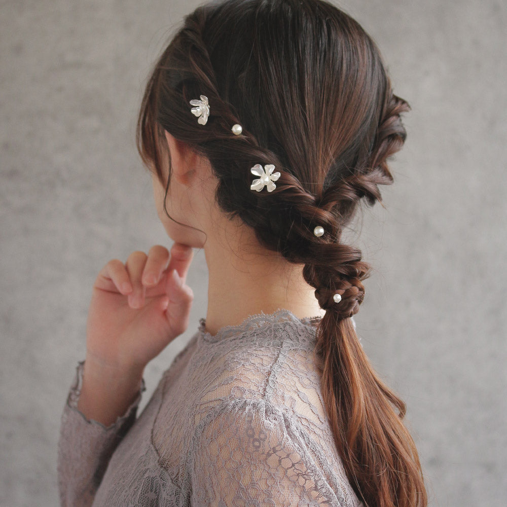 Flower and Pearl Spiral Hairpin Set