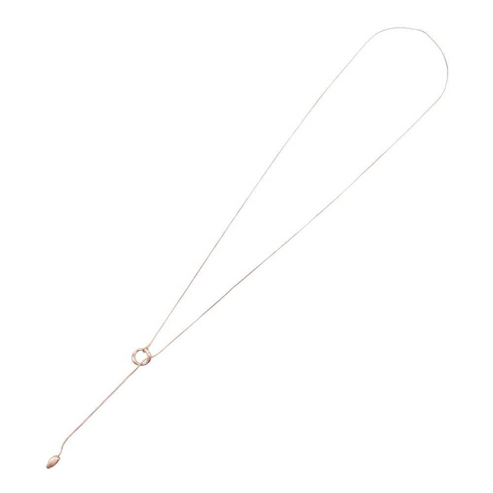 Rose Silver Puffy Circle Lariat Necklace