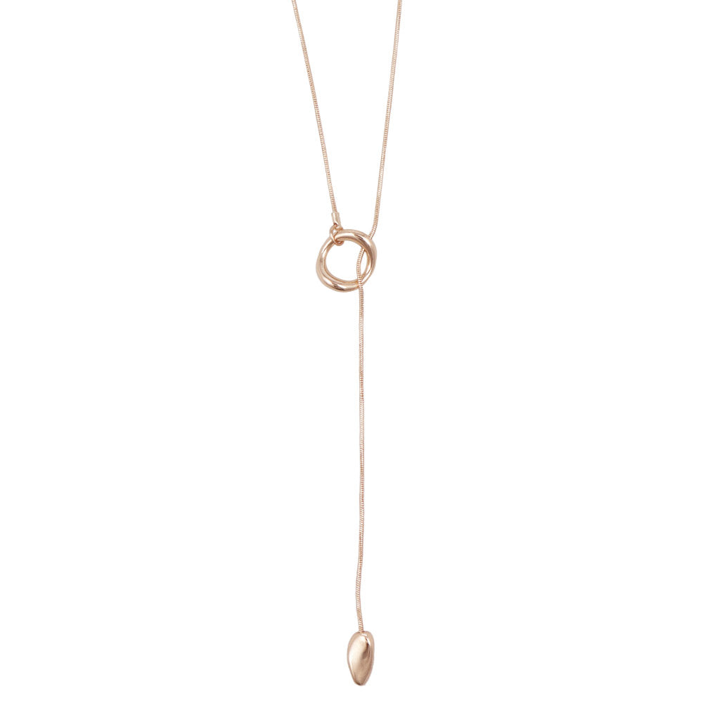 Rose Silver Puffy Circle Lariat Necklace