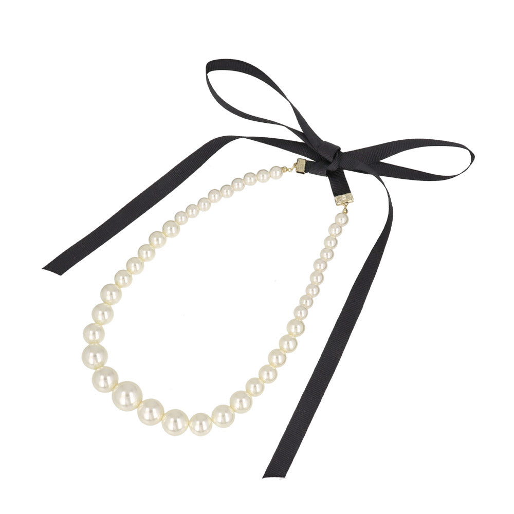 Ribbon Tie Faux Pearl Necklace