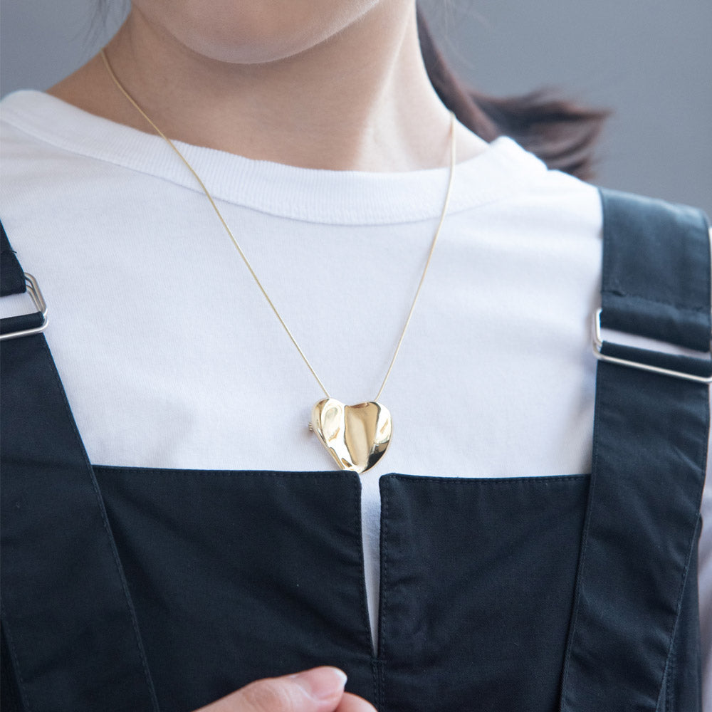 Organic Heart Brooch Pendant Necklace