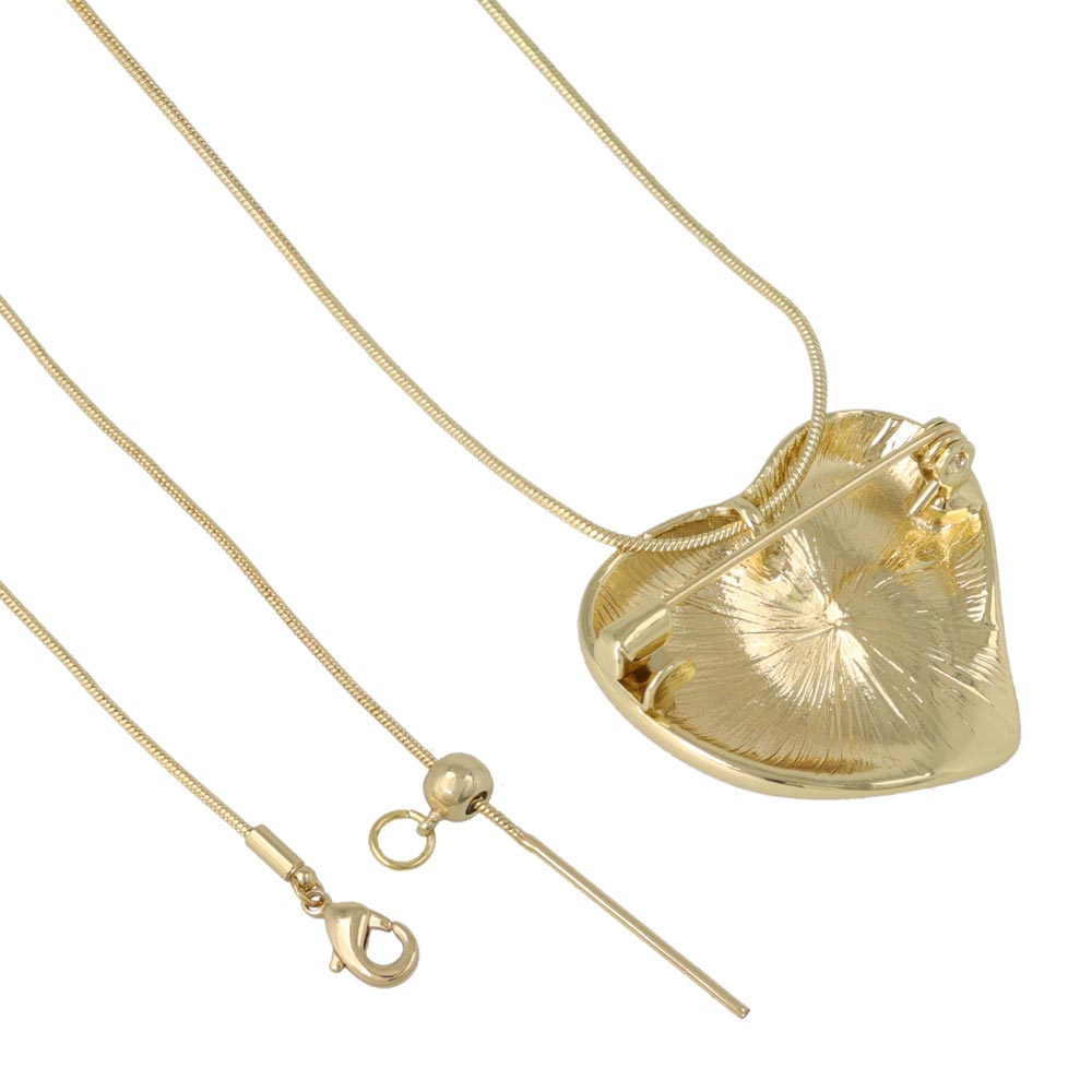 Organic Heart Brooch Pendant Necklace