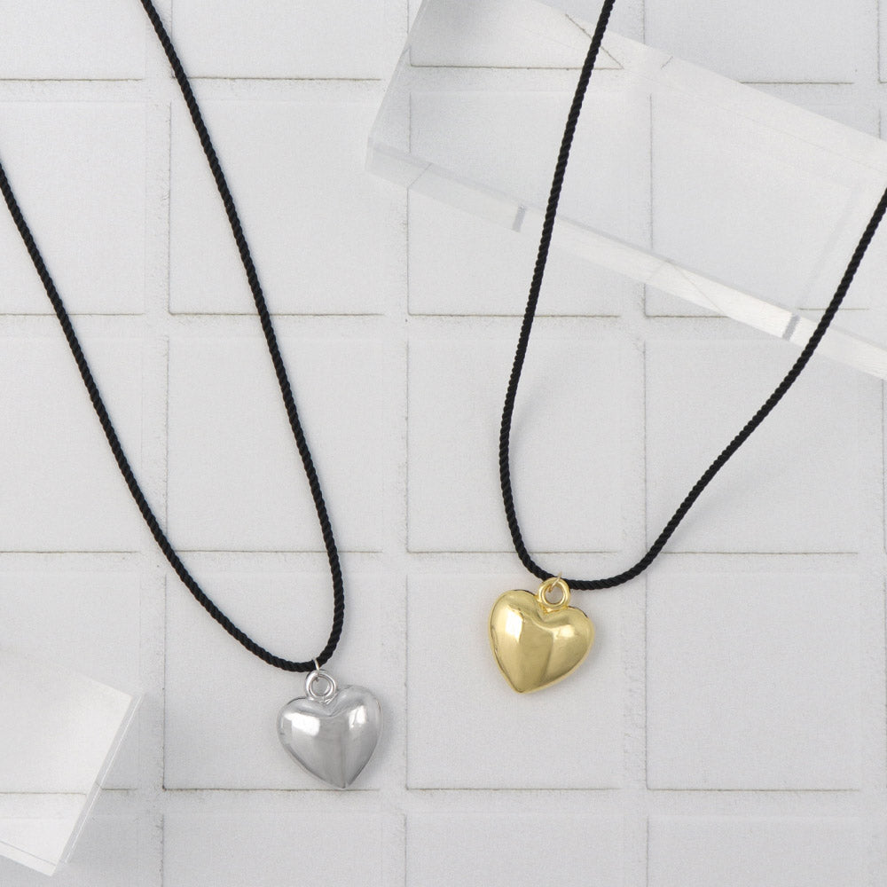 Puffy Heart Cord Necklace - osewaya