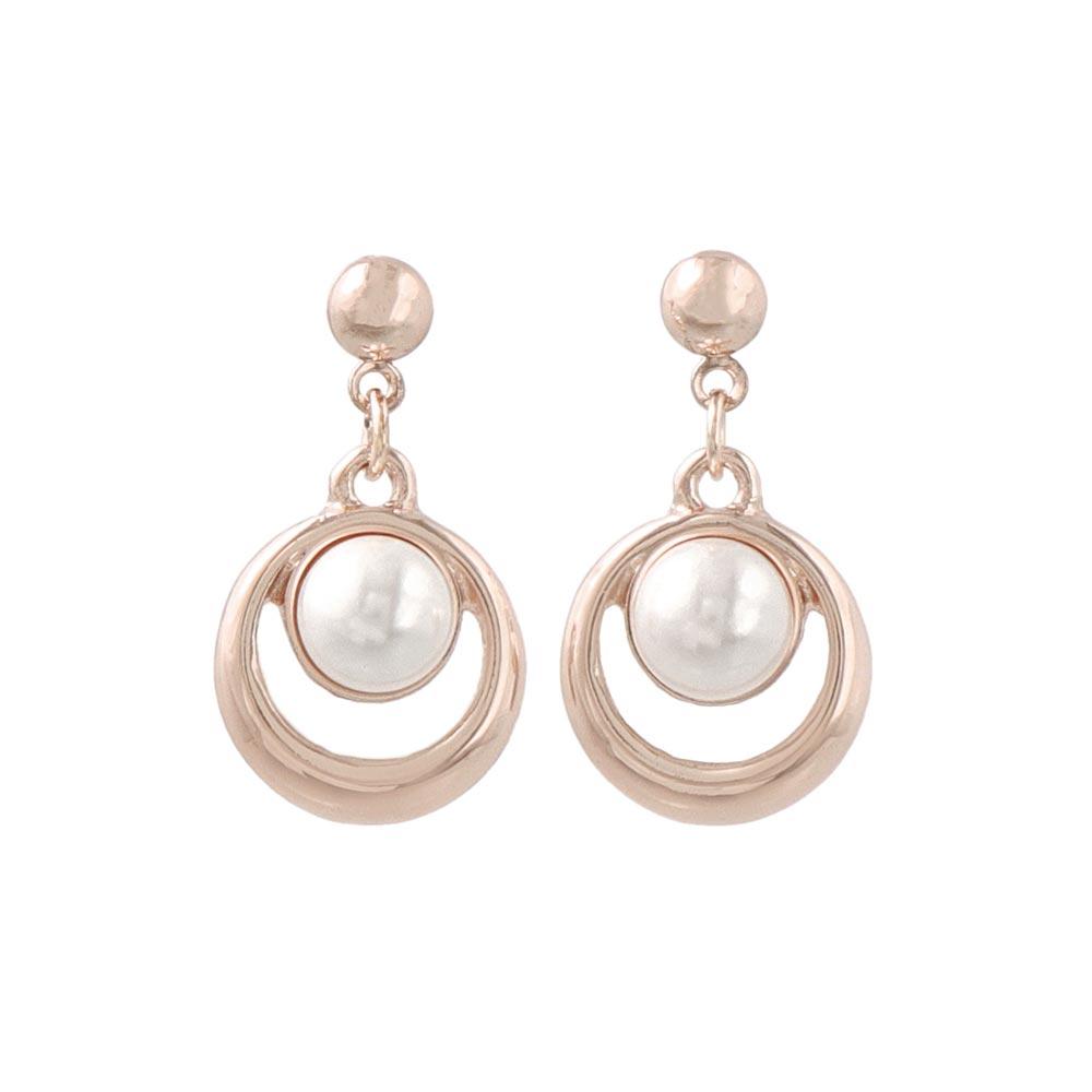 Rose Silver Pearly Circle Drop Earrings