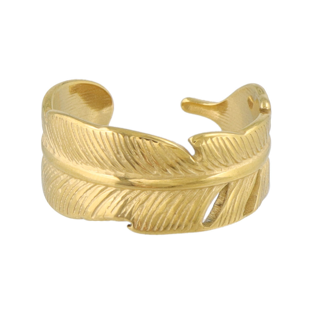 Stainless Steel Feather Cuff Ring