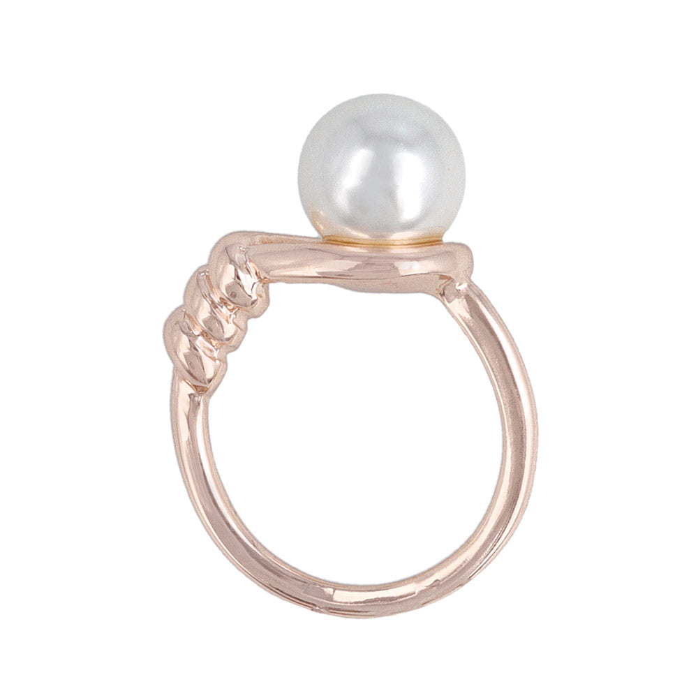 Rose Silver Pearl Side Twist Ring