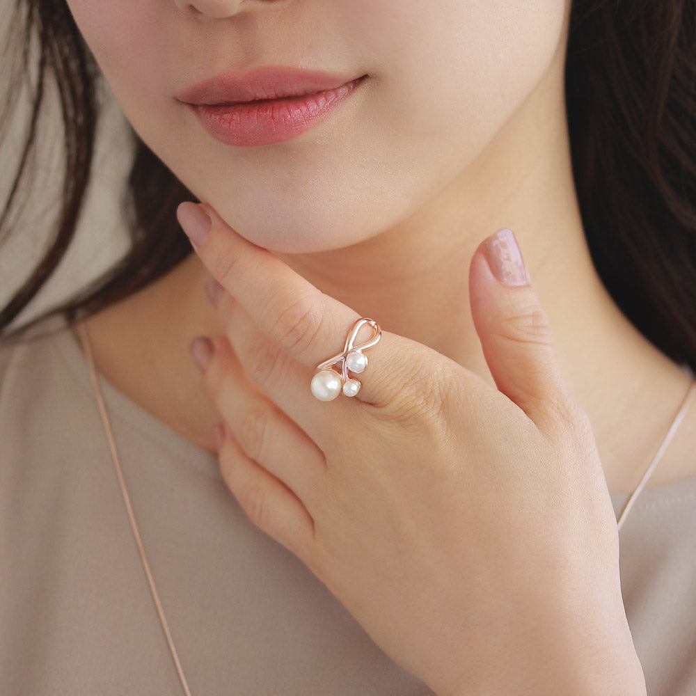 Rose Silver Triple Pearl Hollow Ring