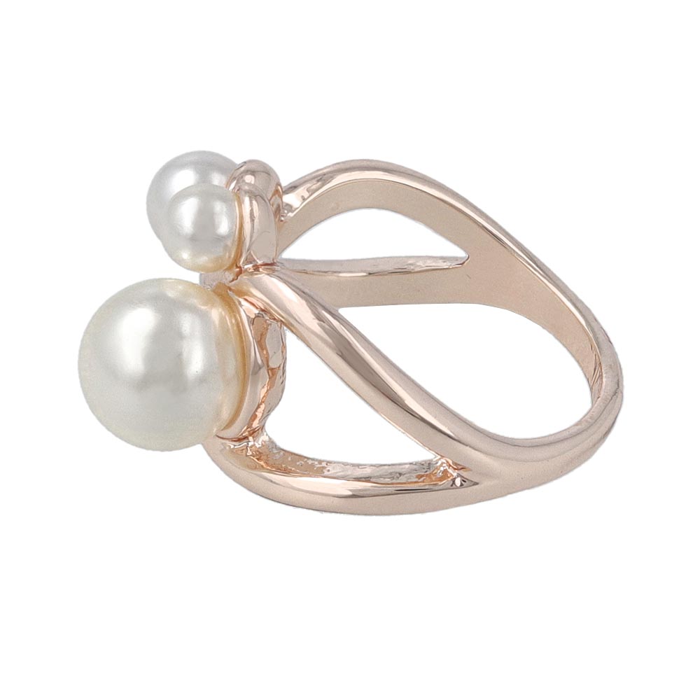 Rose Silver Triple Pearl Hollow Ring